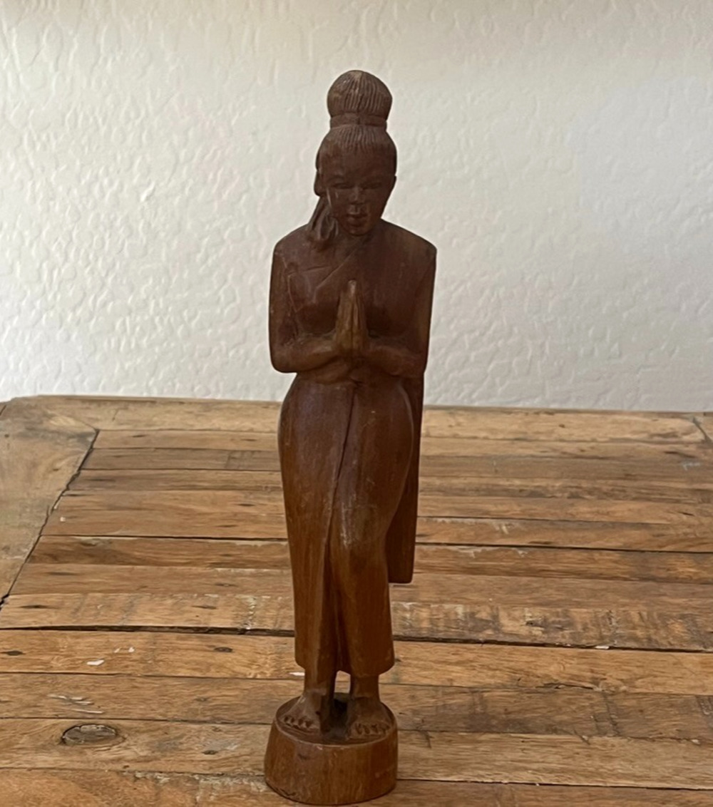 Vintage Detailed Hand Carved Wood Asian Woman Statue 11" Tall